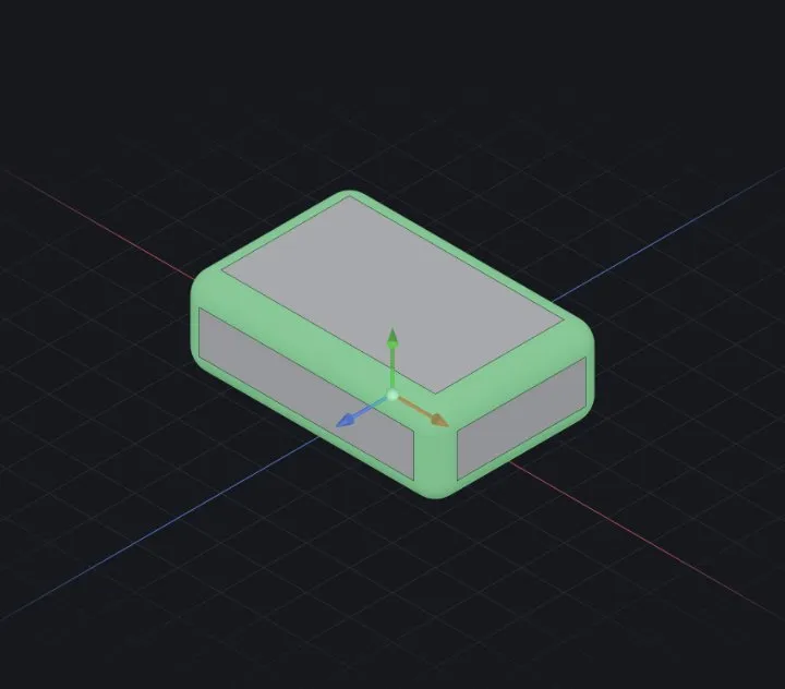 All edges rounded at 5 mm — the highlight shows the faces the fillet touched