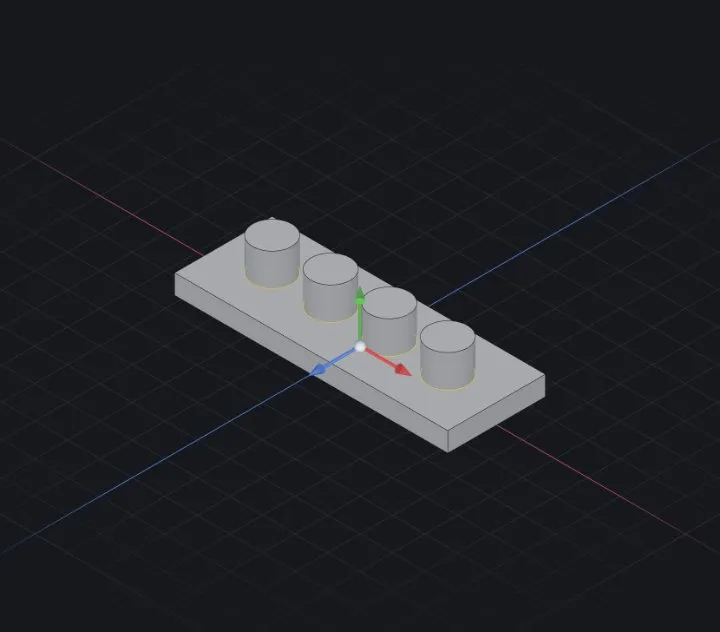 One boss, linear-patterned ×4 along X on a base plate
