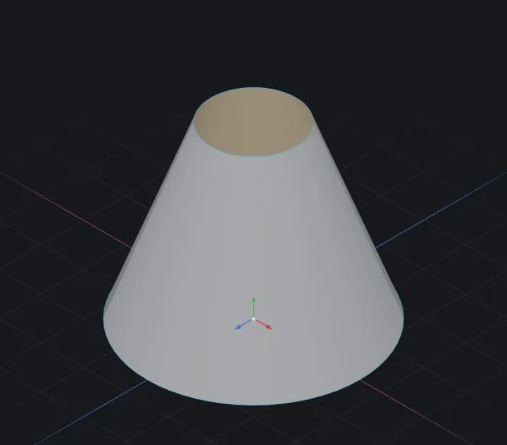 A lofted SHEET, Ø50 → Ø20: zero volume, open at both ends — the tan shading is the far side of a face with no thickness